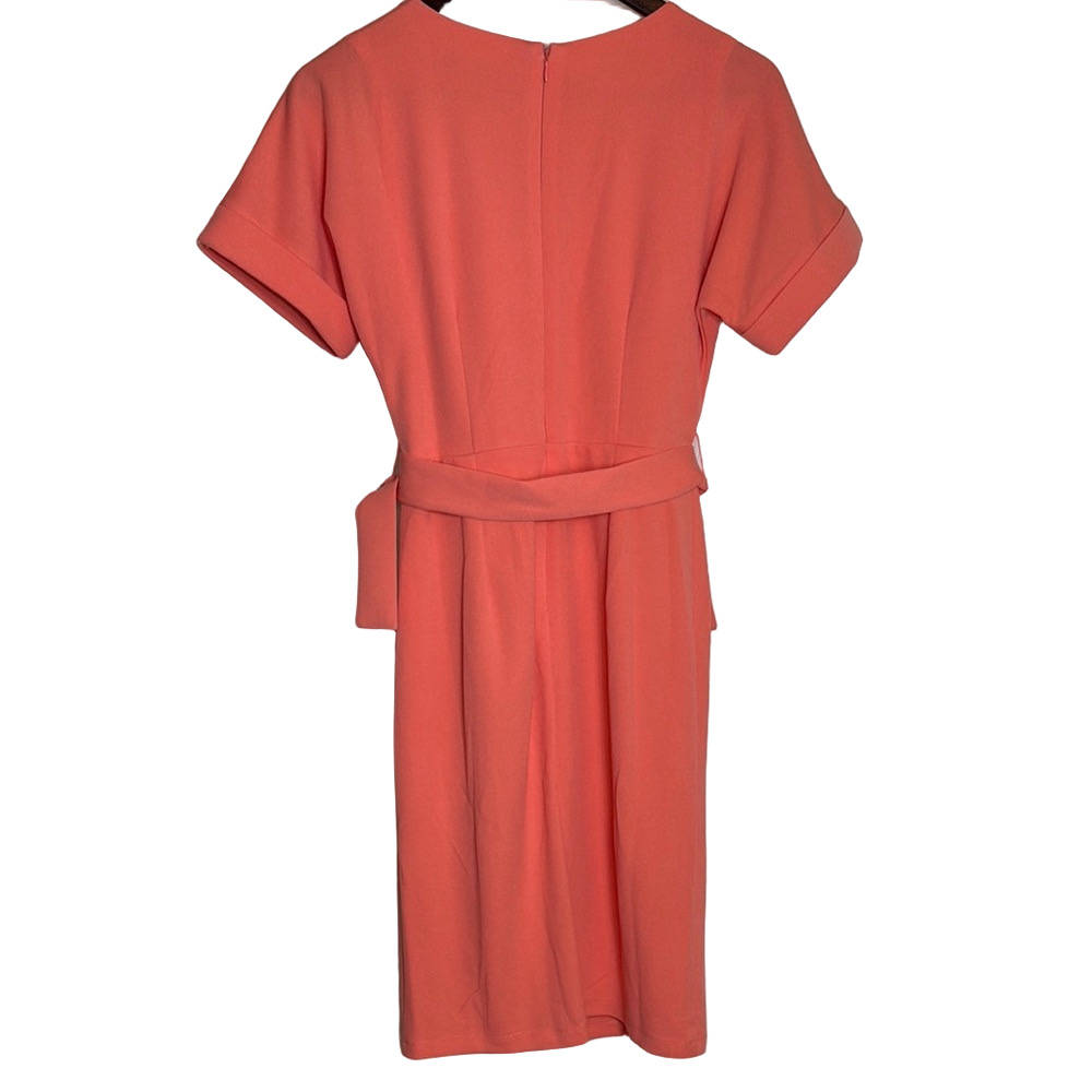 New York & Co Soft Orange Belted V-Neck Classic Midi Dress XS Career Chic New - Picture 5 of 17